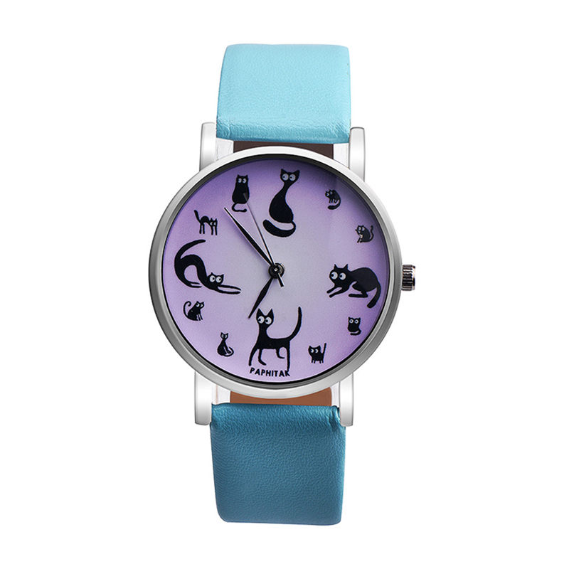 Casual Watches Women Cute Cat Clock Ultra Thin Leather Band Female Quartz Watch Waterproof Relogio Feminino #C: D