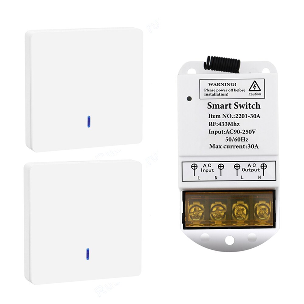 Rubrum 433MHz AC 110V 220V 30A 1CH Wireless Remote Control Switch RF Relay Receiver Push Button Wall Panel Switch For Pump Light: 2 WP and 1 Receiver