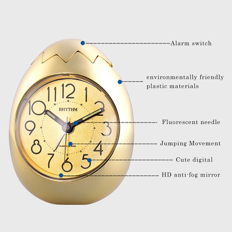 RHYTHM CUTE EGG SHAPE ALARM CLOCK ULTRA SILENT JUMPING MOVEMENT CLOCK TUMBLING BEEP ALARM,SEE-THROUGH PACK WHITE/PINK/GOLD COLOR