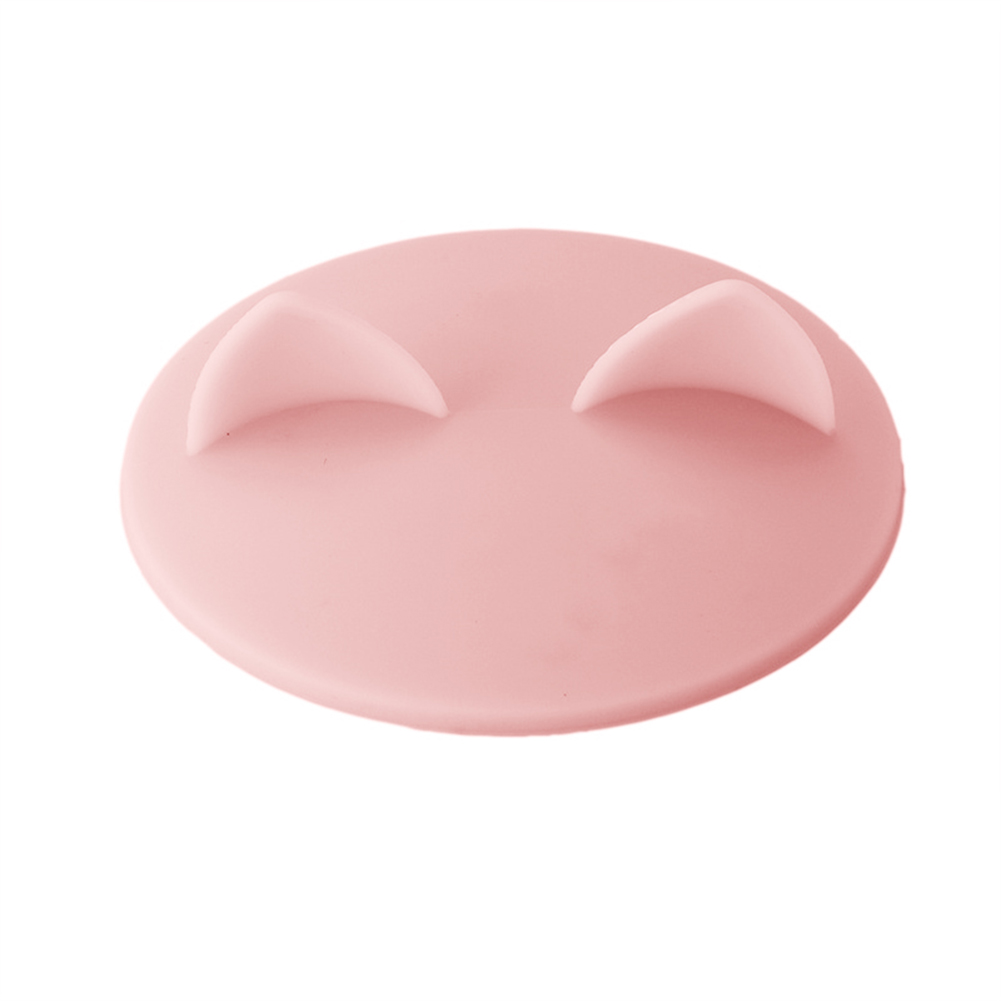 Food-grade Silicone Cat Ear Coffee Mug Glass Cup Cover Lid Cap: Skin Pink