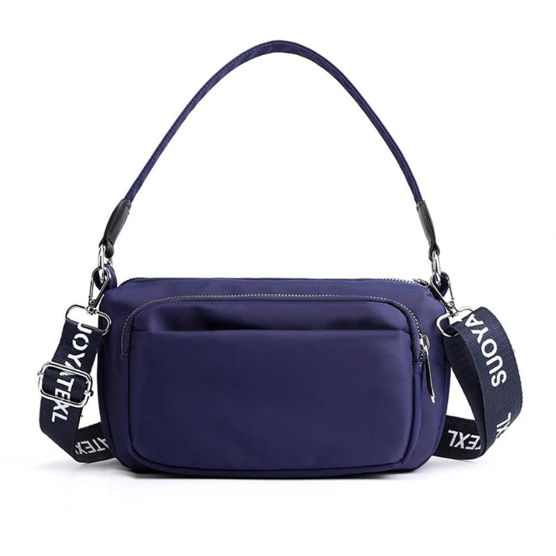 Dame nylon afslappet messenger crossbody tasker kvinder fritid ren farve stor kapacitet pung skulder håndtasker: Mørkeblå