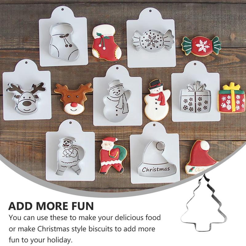 9Pcs Kerst Mallen Cartoon Bakvorm Rvs Cookie Mold Prop Zilver Kerst Cartoon Icing Cookie Mold