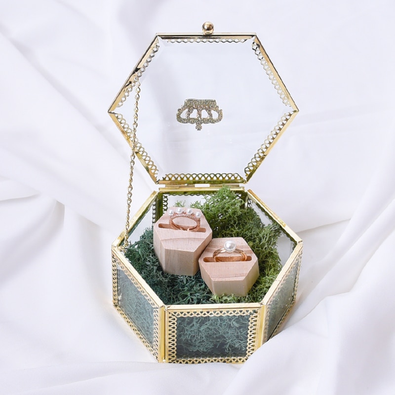 Sen boîte à bagues de mariage en verre or | Fleur éternelle, bricolage Transparent, boîte à bijoux, pour anniversaire, rangement de d'anniversaire