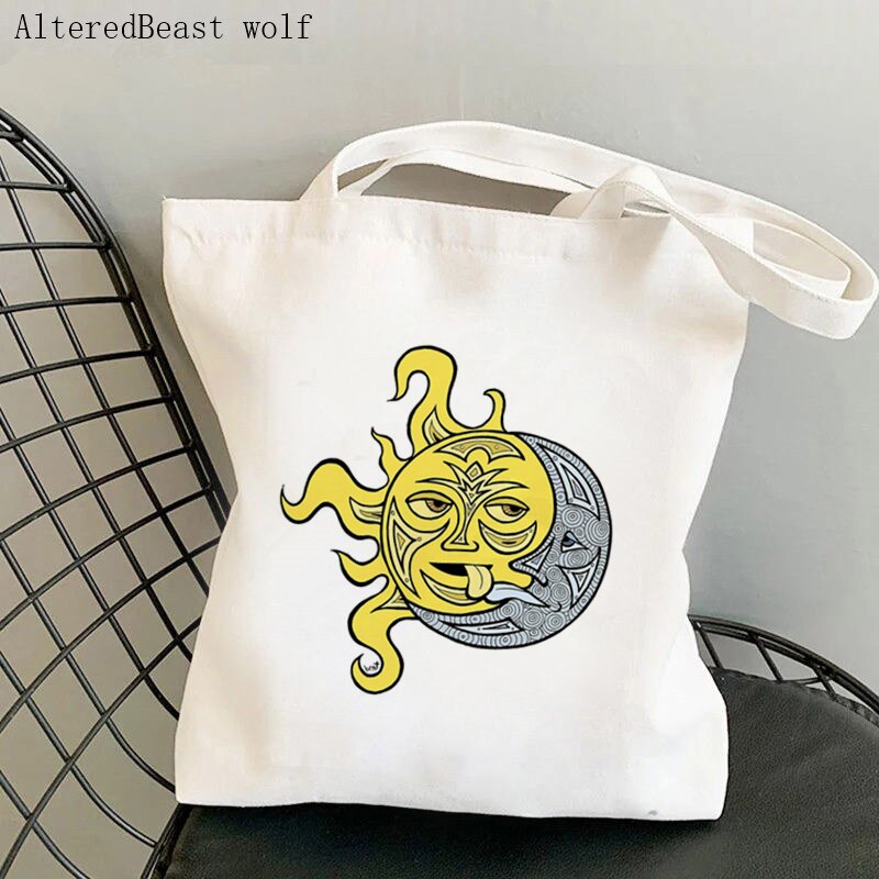 Frauen Käufer tasche mond sonne Tarot Gedruckt Kawaii Tasche Harajuku Einkaufen Leinwand Käufer Tasche mädchen handtasche Tote Schulter Dame Tasche: b2650