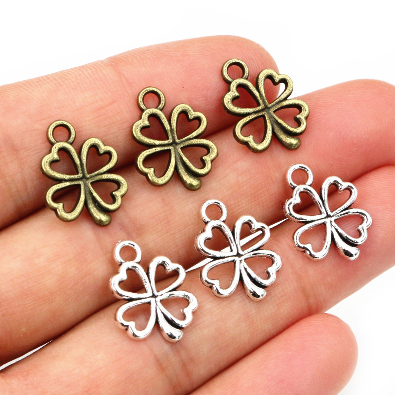 40 pièces Bronze Antique argent plaqué mignon trèfle feuille à la main pendentif à breloques bijoux à bricoler soi-même faisant des accessoires pour bracelet collier