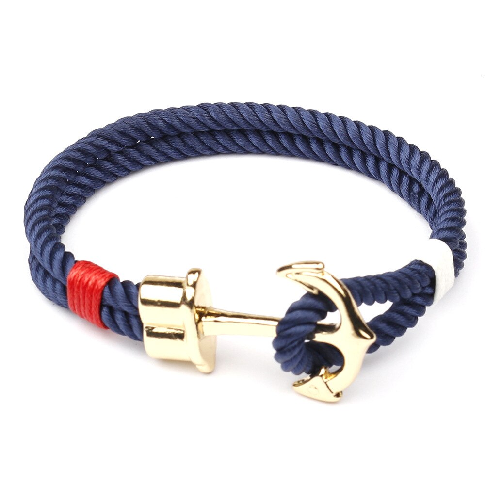 Mode Mannen Armbanden Gevlochten Polsband Nylon Armband Mannen Gouden Legering Haak Anker Touw Bangle Sieraden Pulseras: Blue