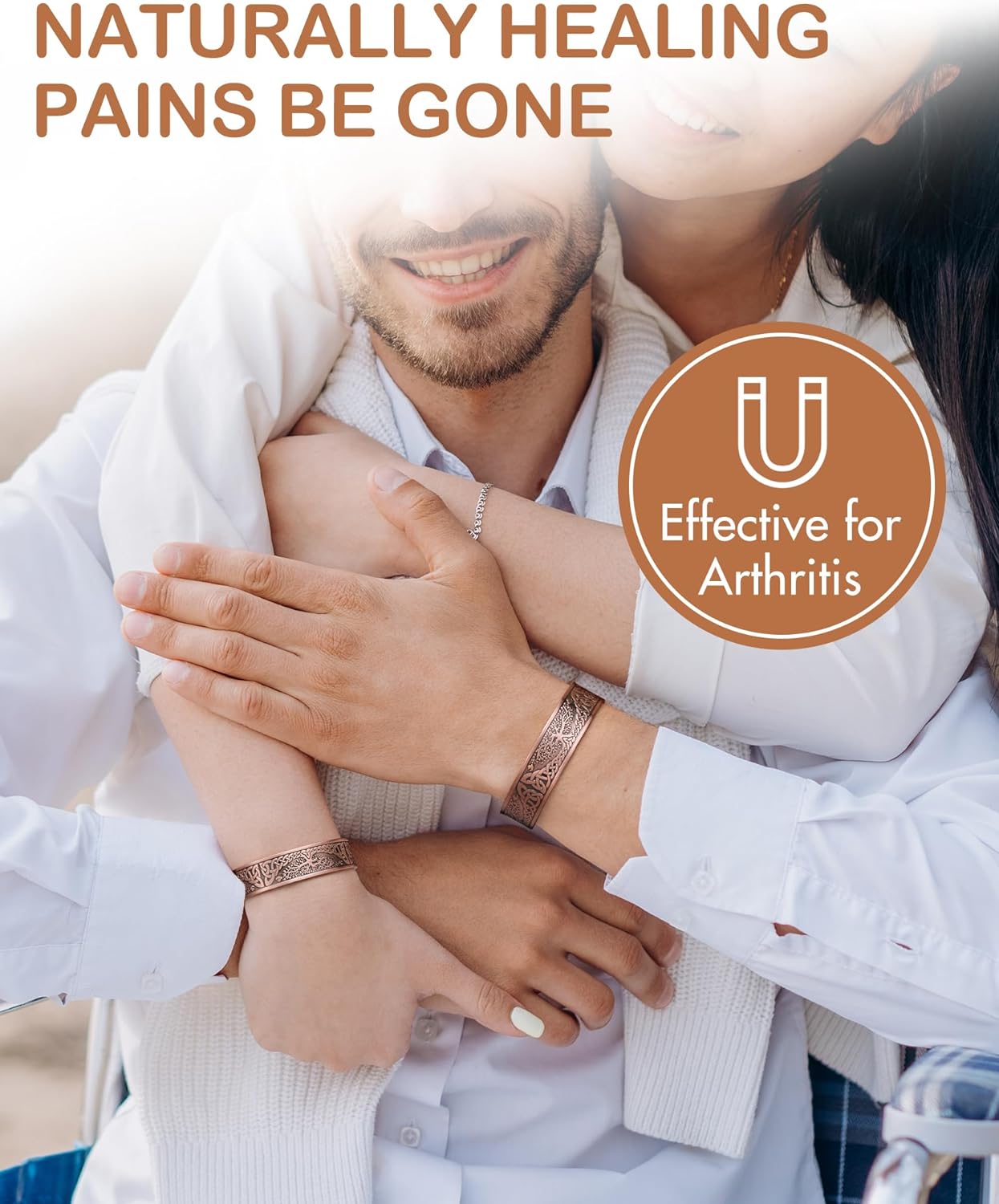 Aradoo pulseiras magnéticas de cobre para homens e mulheres com ímãs de neodímio árvore da vida pulseira de cobre puro joia presente