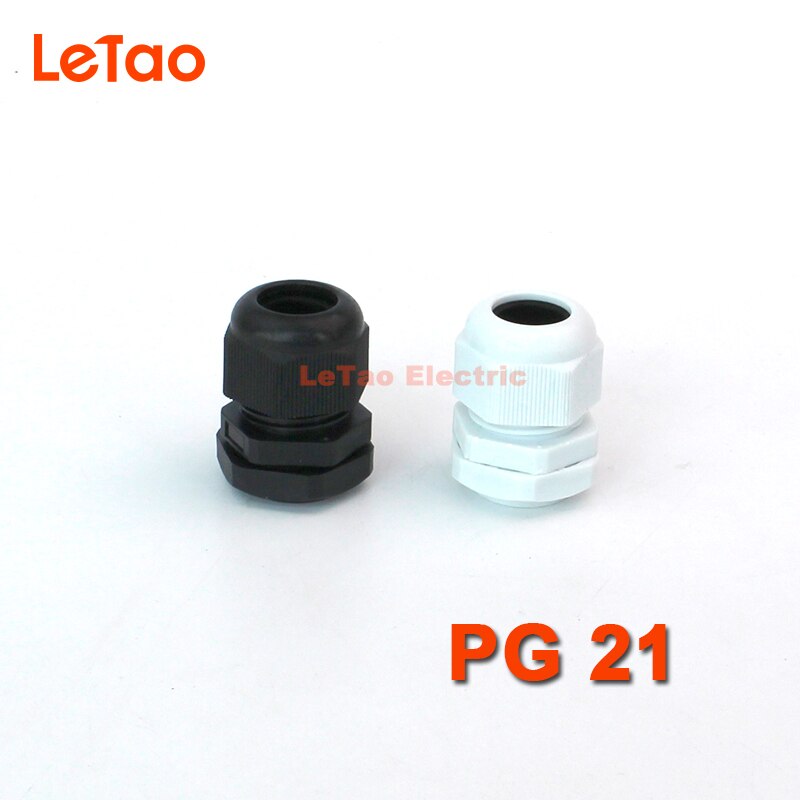 10pcs/lot PG21Nylon Waterproof cable gland plastic connector IP68 threaded entry electrical joint Black White for 13-18mm
