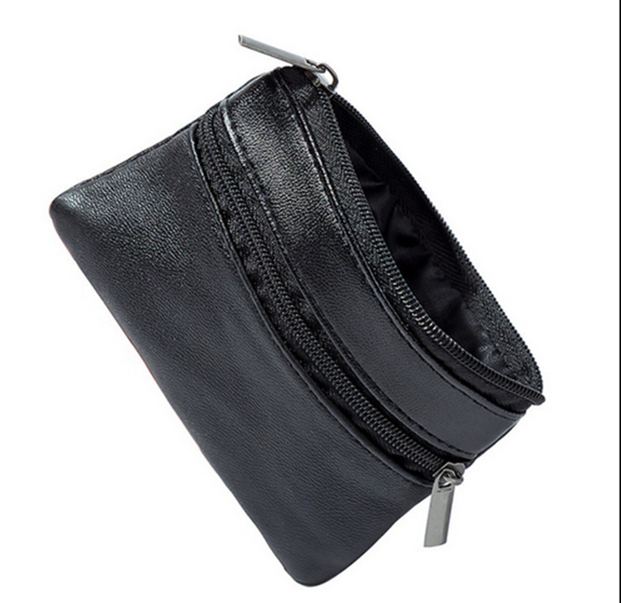 Men's Leather Mini Coin Purse Casual Waterproof Multi-Zip Waist Bag Faux Leather Key Case