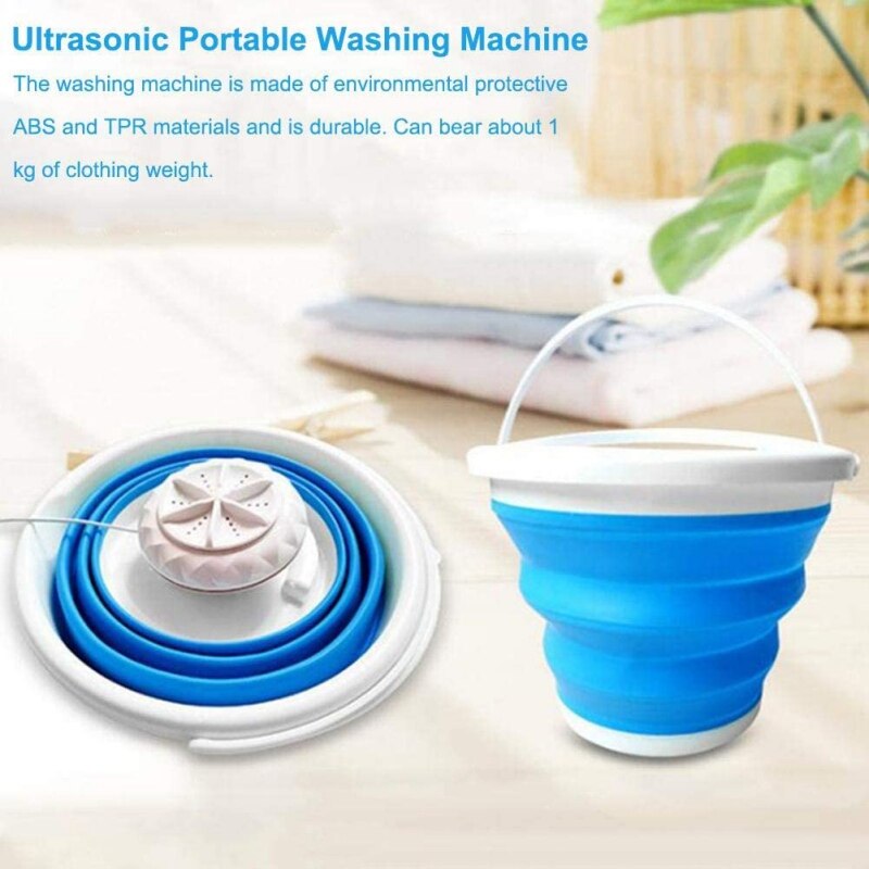 Mini Ultrasonic Washing Machine Foldable Bucket Shape Laundry Clothes Washer For Home Travel USB Powered