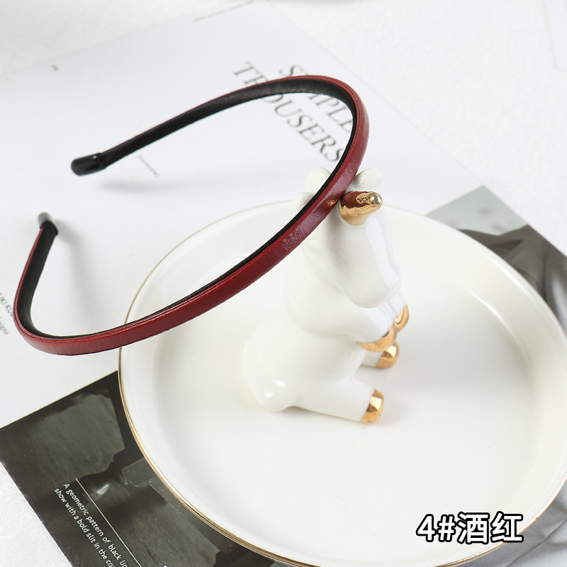 Neue Frauen Jahrgang Pu Leder schlicht Dünne Haarbänder Einfache Handgemachte Solide Headwraps Waschen Stirnbänder Elegante Haar Band: verrotten