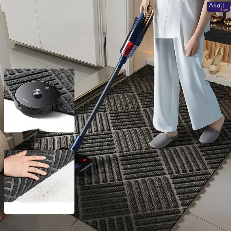 Tapis d'entrée absorbant épais et Durable, paillasson moderne en caoutchouc antidérapant avec bord en sergé pour porche intérieur et Patio