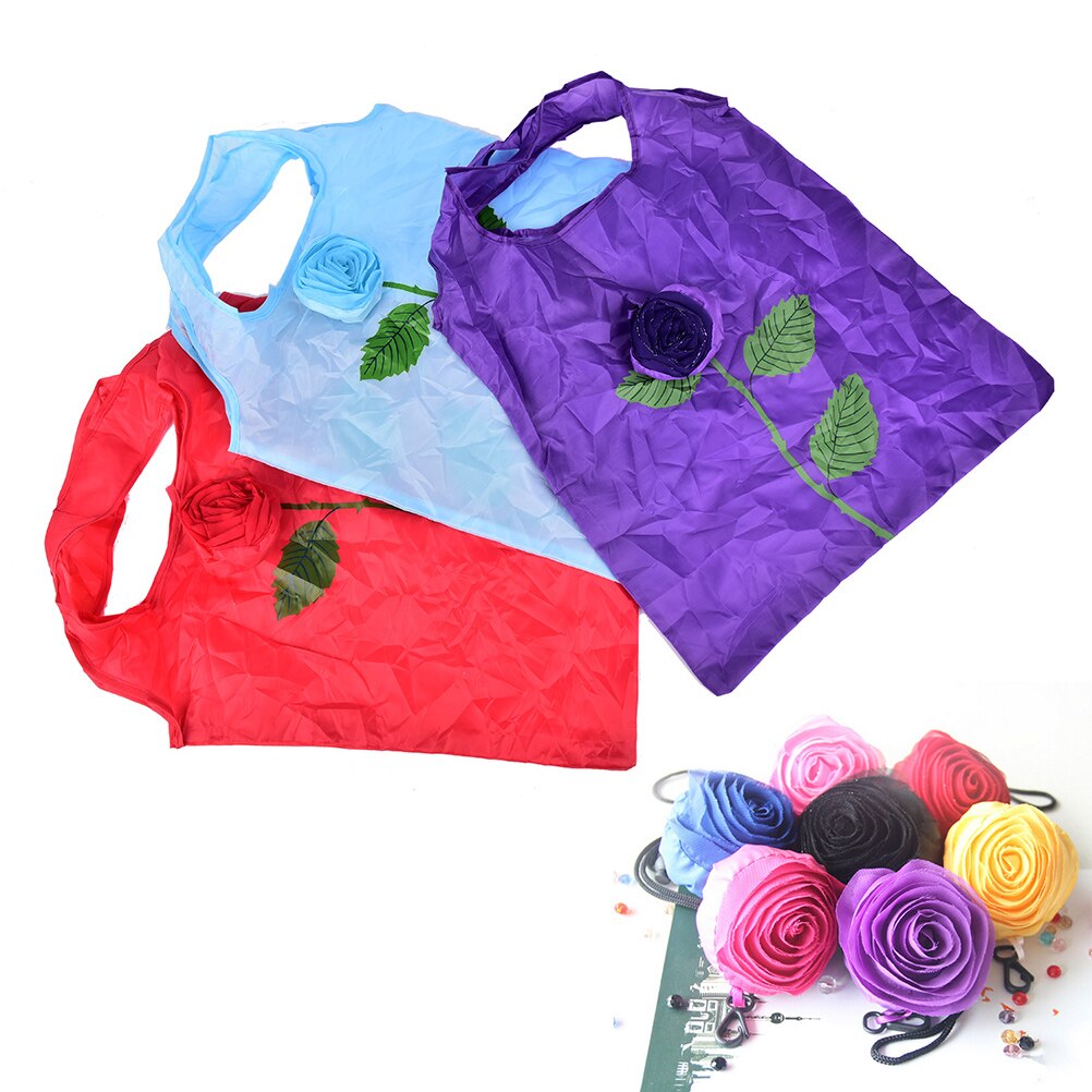 Sac pliable réutilisable à fleurs de rose, sac de courses, sacs d'épicerie de voyage, sacs fourre-tout écologiques pliables, couleur aléatoire