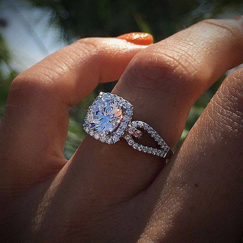Luxurious White Glod Princess Rings Exquisite Fashion Metal Inlaid White Zircon Crystal Wedding Rings for Women Jewelry: 7