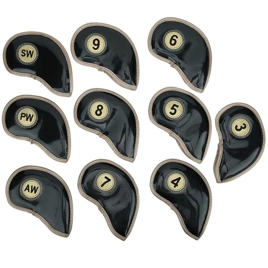 10 Pçs/set Tampa Da Cabeça de Ferro de Golfe de Alta Qualidade PU Caso Protetor Tampa Da Cabeça de Ferro de Golfe Clube Headcover Headcover Golfe Acessórios