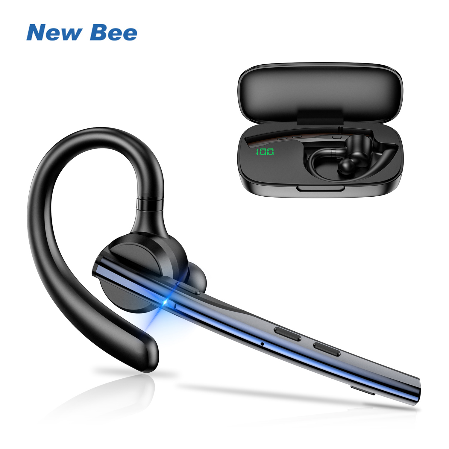 New Bee M54 Cuffie da guida Bluetooth Cuffie wireless con doppio microfono Auricolari vivavoce singoli con cancellazione del rumore