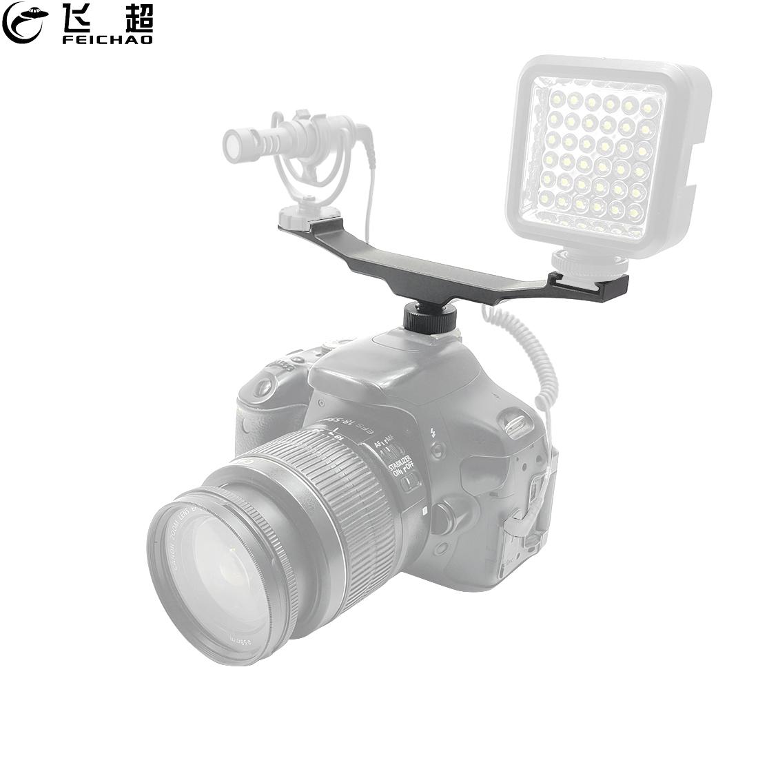 Trípode de aleación de aluminio para fotografía, doble zapata fría, barra de extensión, soporte Dual para micrófono, luz Led, vídeo, Vlog, DV, cámara DSLR