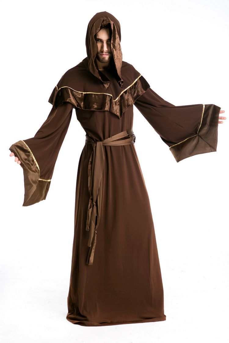 Troldmand cosplay halloween kostume til mænd middelalderlig munk middelalder renæssance kostume gamle tøj vintage kristen jakkesæt
