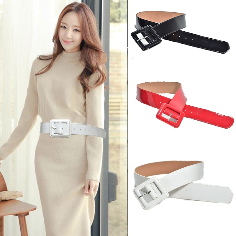 Mode Dame Brede Witte Riem Vierkante Pin Gesp Solid Pu Lederen Band Riemen Vrouwen Weding Party Dress Accessoire Bg-936