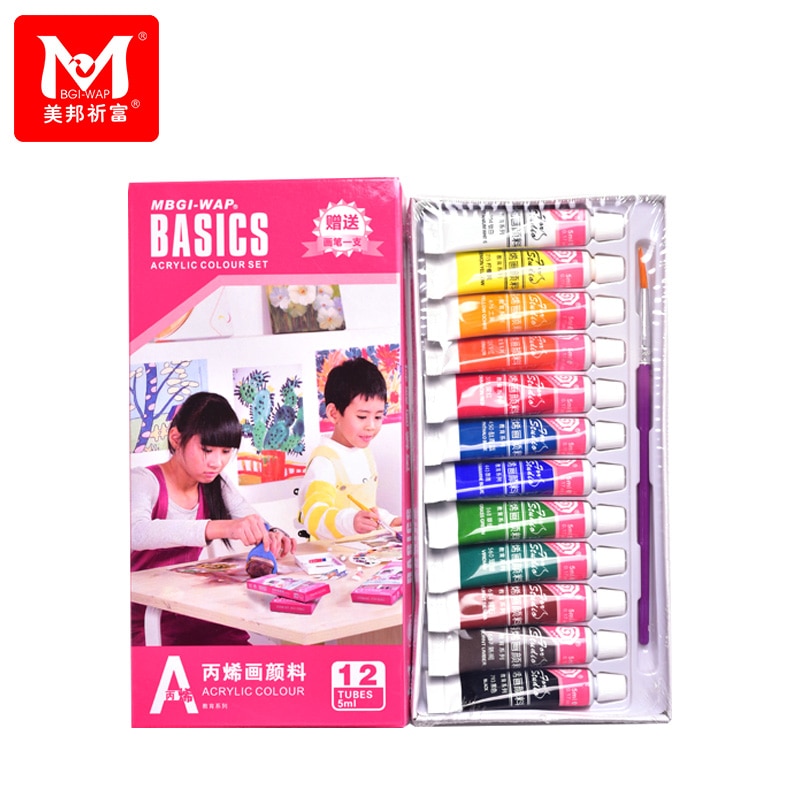 12 Colors Acrylic Paint Set 5ml/piece for Students Drawing Wall Painting DIY Waterproof Textile