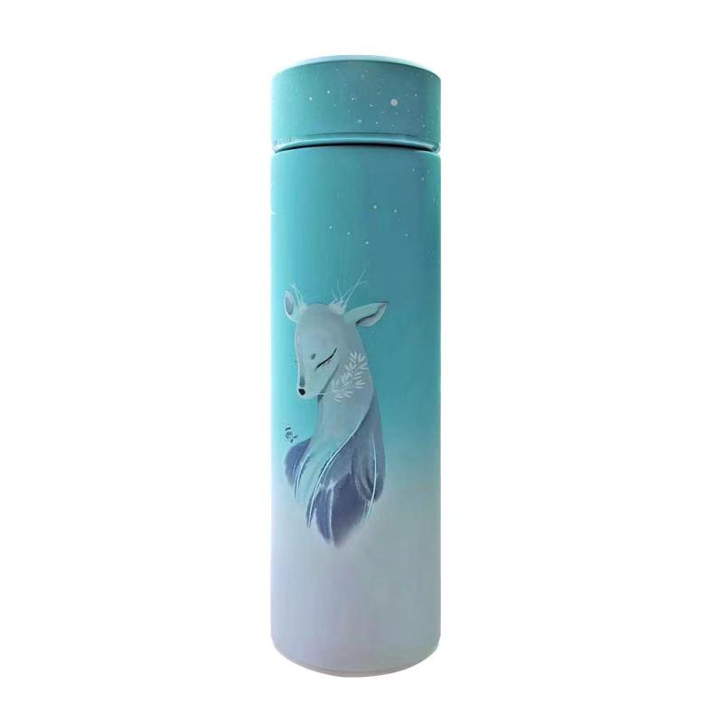 Thermos Flask Bottle 350ML 450ML vacuum Thermo Cup,Stainless Steel Vacuum Flask Insulated Bottle Container,Outdoor Travel Cup: 450ML Deer Blue