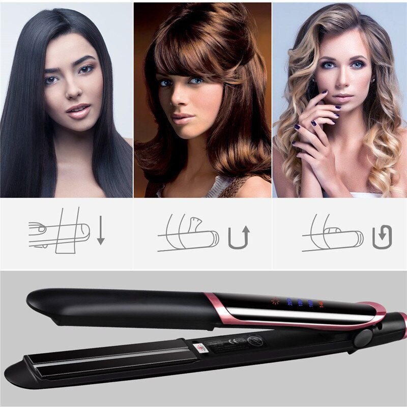 Infrared Hair Straightener 2 in 1 Curler Hair LED Display Flat Iron Negative Ion Hair Straightening Curling Iron