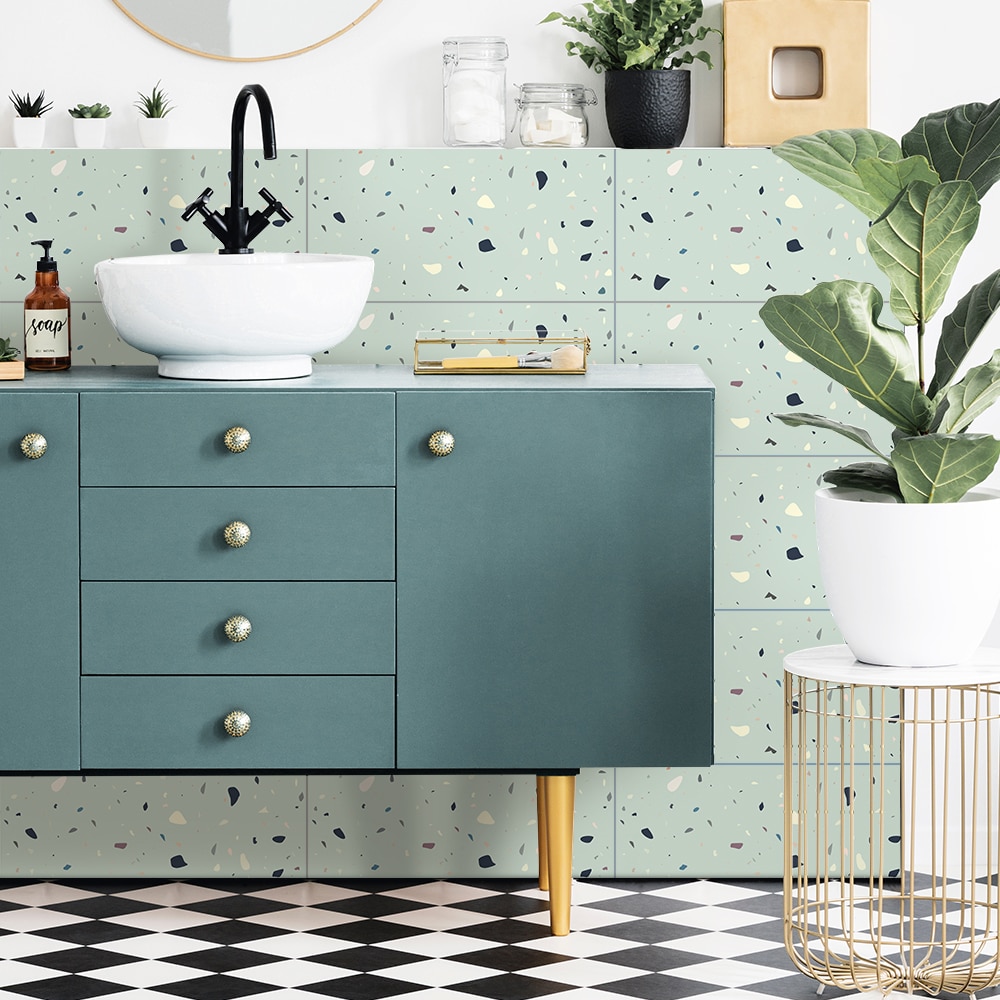 Funlife[R] NOUVELLE MAISON SERIES[TM] 30x60cm Green Terrazzo Waterproof Backsplash Tile Sticker For Floor Kitchen Bathroom Decor