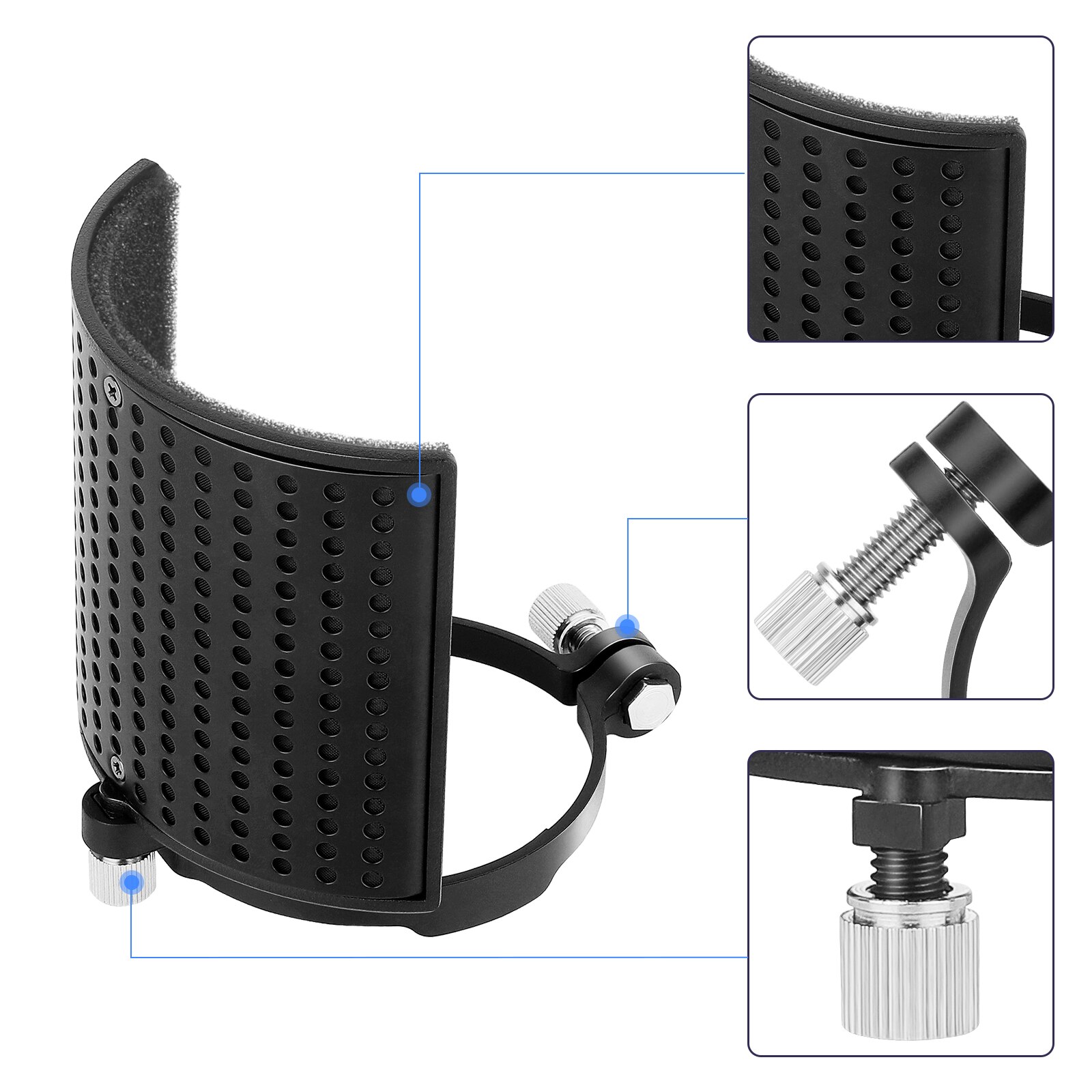 Mikrofon pop filter skjold filter skærm metal mesh tre lag mikrofon forrude cover skum mikrofon tilbehør