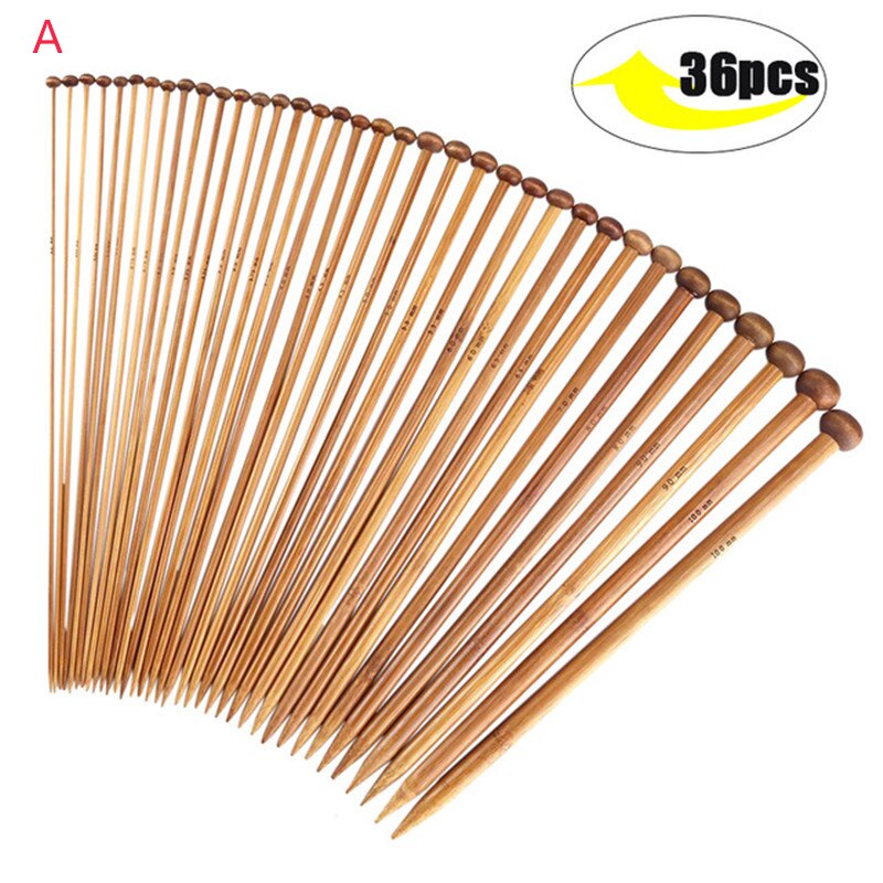36 stk bambus strikkepinde sæt mix 2.0mm to 10.0mm 25cm 35cm lige single point garn vævet strikkepinde krog kit: -en