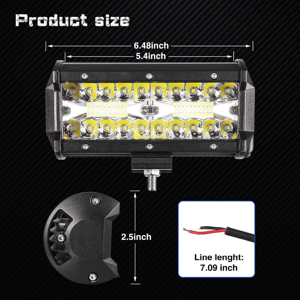 Barra de luz LED de trabajo para camiones, coches, tractores, todoterreno, SUV, 4WD, 4x4, barco, ATV, Combo de punto, 2x4 &quot;, 60W, 72W, 120W, 144W, 12V