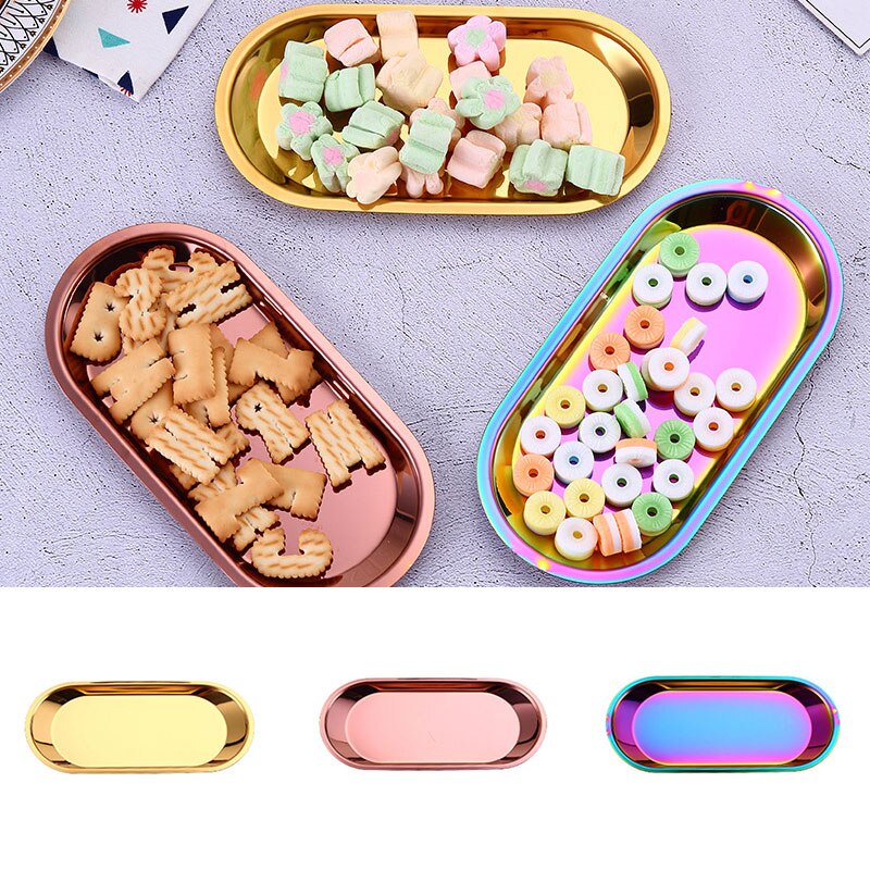 Customization Stainless Steel Storage Tray Rose Gold Colroful Metal Oval Fruit Plate ewelry Display Metal Storage Tray