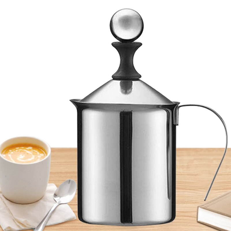 Manual Milk Frother Set 400Ml,Stainless Steel Double Mesh Milk Frothing Jug,Milk Creamer for Cappuccino & Fancy Coffee