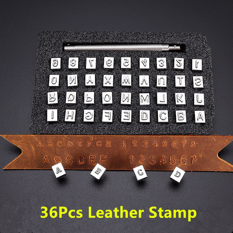 36 stk/sæt læderudskrivning stansning nummer alfabet brevstempel diy læder håndværk gør hulning værktøjer 3.5/6.5mm