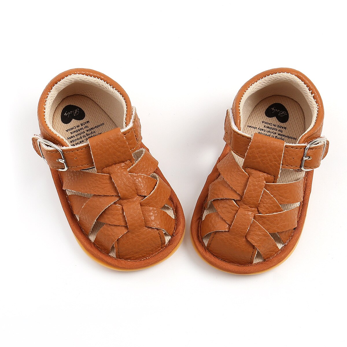 Sandalias de verano para niños y niñas, zapatos de estilo romano de piel sintética suave, antideslizantes, para primeros pasos,: brown / 13-18 meses