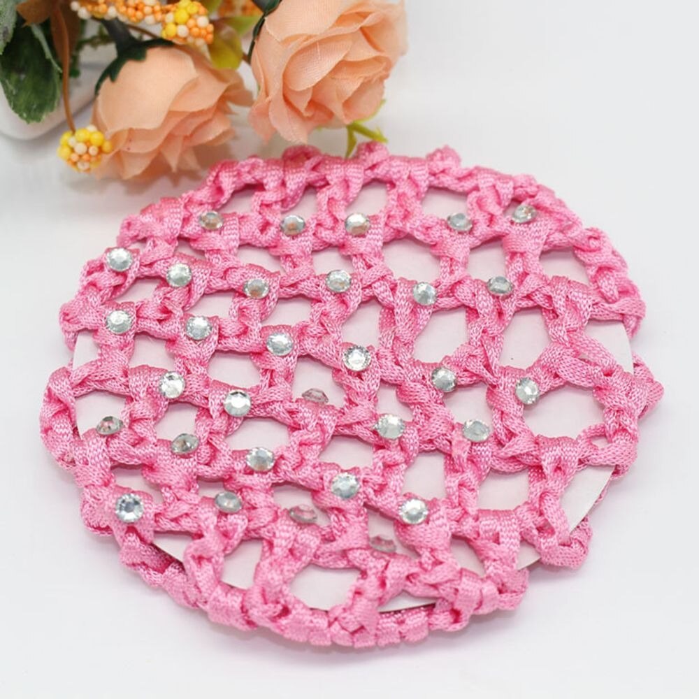 1Pc Hair Accessories Headwear Mesh Women Hair Bun Cover Snood Pearl Ballet Dance Skating Net Skating Crochet for Woman: Pink
