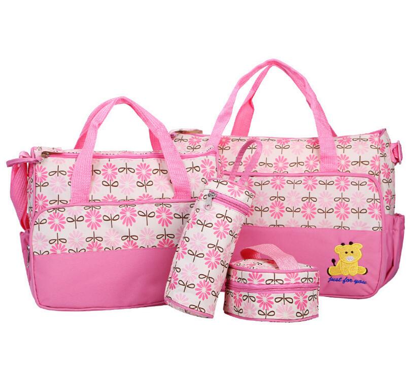 FIVE pcs multi-function Mummy bag set,large capacity mother bag baby travel bag,bear embroidery