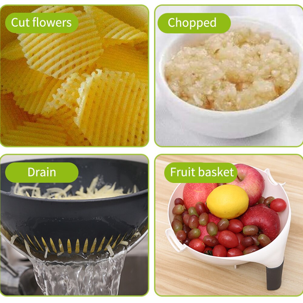 Multifunctionele groentesnijder 9 in 1 raspsnijder roterende afvoermand rasp keukengereedschap geraspte en gesneden groenten