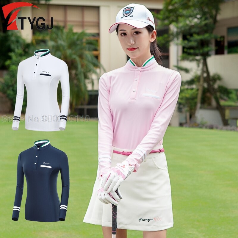 frauen Lange Hülse Golf Ausbildung T-Shirt Spitzen Frauen Schnell Trockene Kleidung Sport Golf Tennis Bekleidung Stehen Kragen Dünnes Hemd