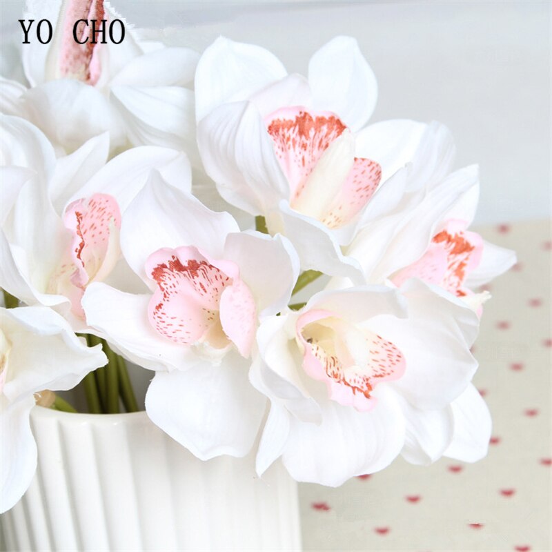 YO CHO Nep Orchidee Bloem DIY Bruidsmeisje Boeket Bruiloft Bloem 6 Heads Orchidee Boeket Bloemstuk Groen Thuis Party Decor