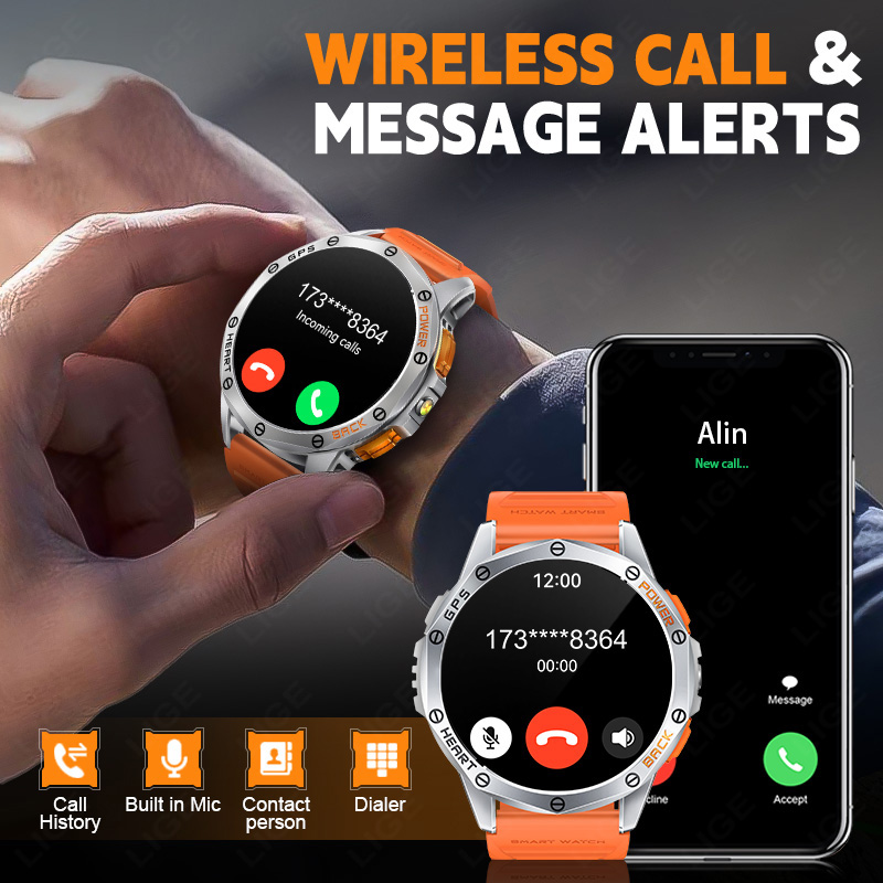 Lige novo relógio inteligente de rastreamento gps masculino 4gb memória tela amoled freqüência cardíaca bluetooth chamada ao ar livre bússola à prova dwaterproof água smartwatches