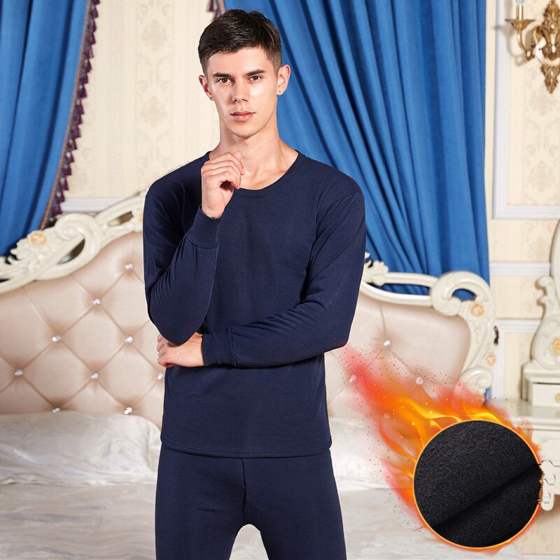Mannen Winter Katoen Thermisch Ondergoed Set Fluwelen en Dikke Stretch Lange Hemd Warme Gezellige Plus Size Lange Onderbroek