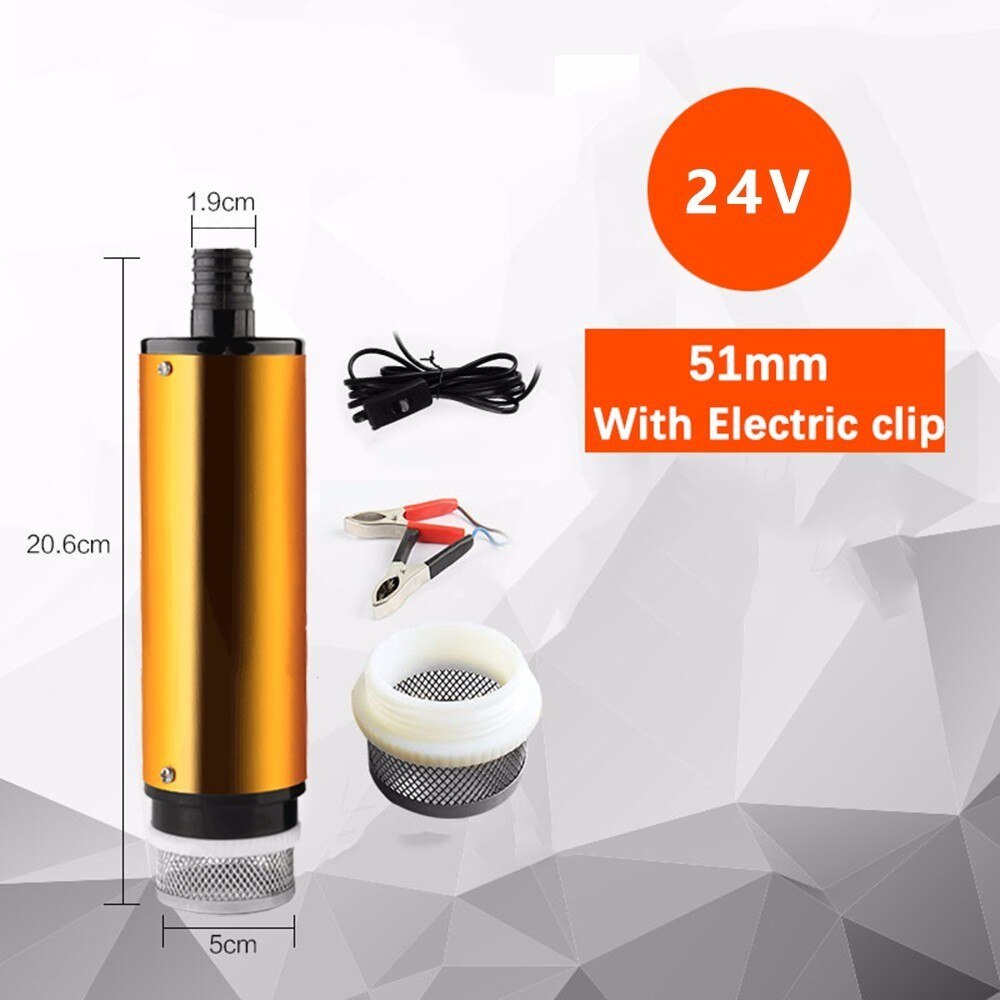 Dc12v 30l/ min, dykbar elektrisk oliepumpe i aluminiumslegering til diesel/olie/vand/brændstofoverførsel, med kontakt med cigarettænder: 51 mm 24v klips