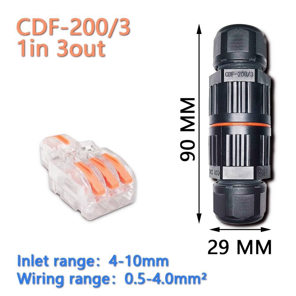 IP68 Quick Push in Terminal block Conductor Connector Electrical Waterproof Connector Wire Cable 2/3/5 Pin Outdoor Plug Straight: IP68 F13OT