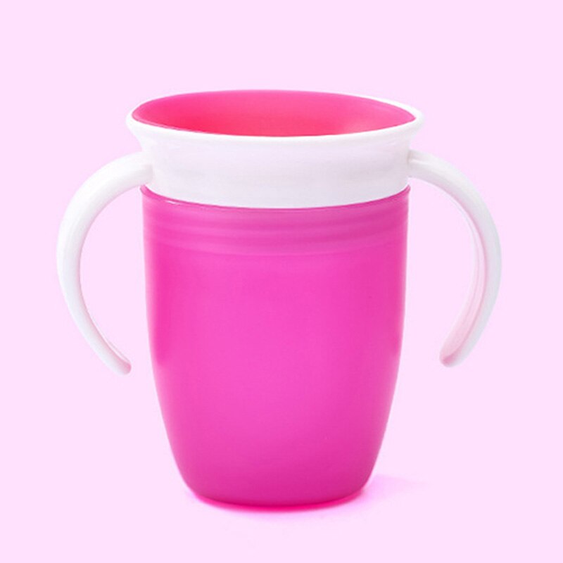 Baby Cup 360 Degrees Rotated With Double Handle Trainning Feeding Safe Leakproof Cup Children Baby Water Bottle: rose red