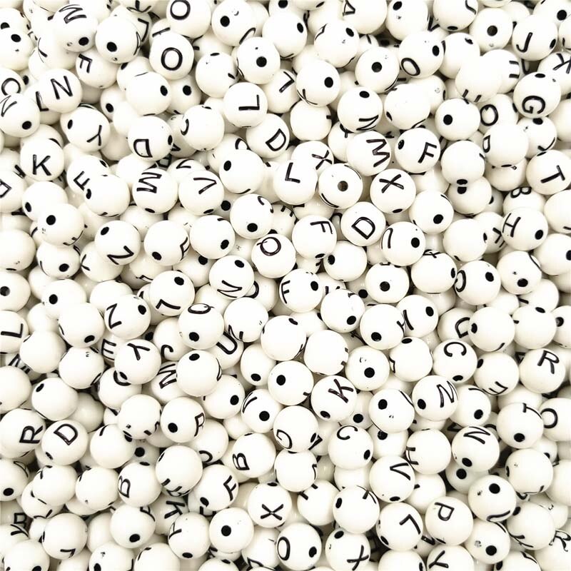 100 stk/parti dejligt til diy halskæde armbånd brev smil perle akryl perler smykker finde høj rund form: Sort bogstav