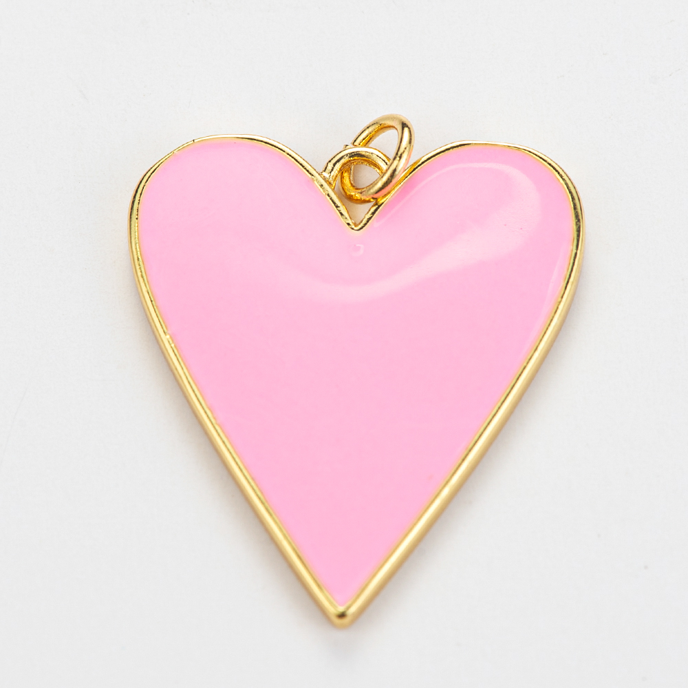 10 Kleuren Grote Emaille Hart Hanger Unieke Gouden Kleur Koper Romantische Liefde Bedels Voor Ketting Sieraden Maken Leuke Accessoires: pink