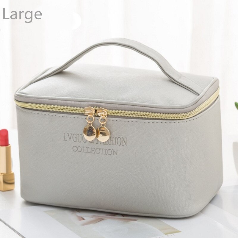 PURDORED 1 Pc Solide Rosa Kosmetik Tasche PU Leder Frauen machen-hoch Tasche Reise Wasserdichte Waschen Tasche machen-hoch Veranstalter Schönheit fallen: L grau