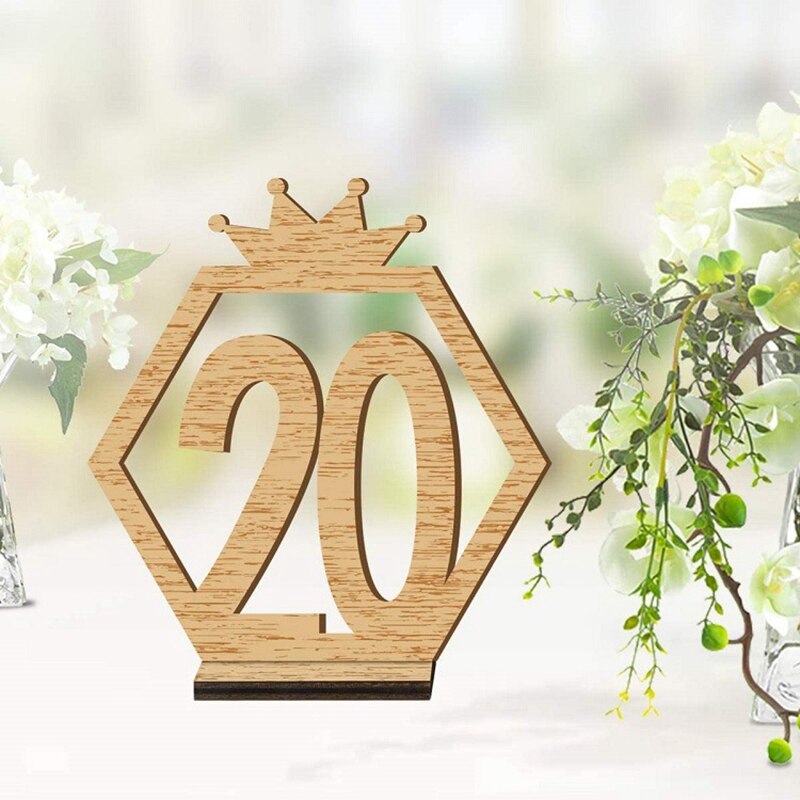 1-20 Table Numbers Wooden Sign Wedding with Crown Hexagon Table Number Wooden Table Wedding Engagement Seat Number Sign