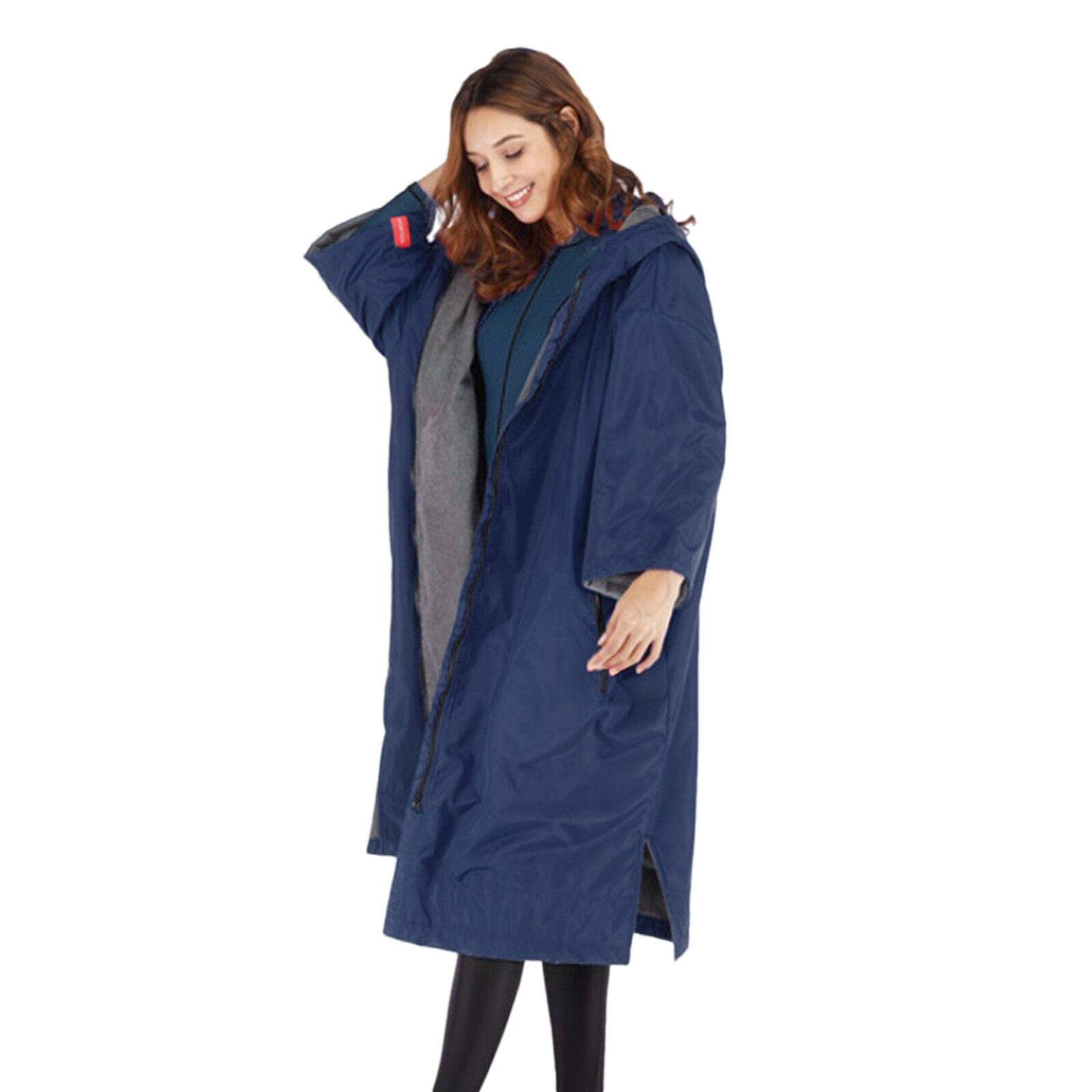 Termisk skiftende kappe jakke hætteklædte anorak fleeceforet vindjakke poncho kappe: Blå