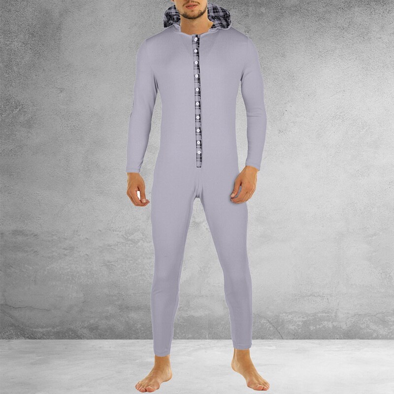 Sexy Mannen Bodycon Romper Jumpsuit Nachtkleding Homewear Lange Mouw Konijnenoren Hooded Button Kraag Lange Broek Open Hip pyjama